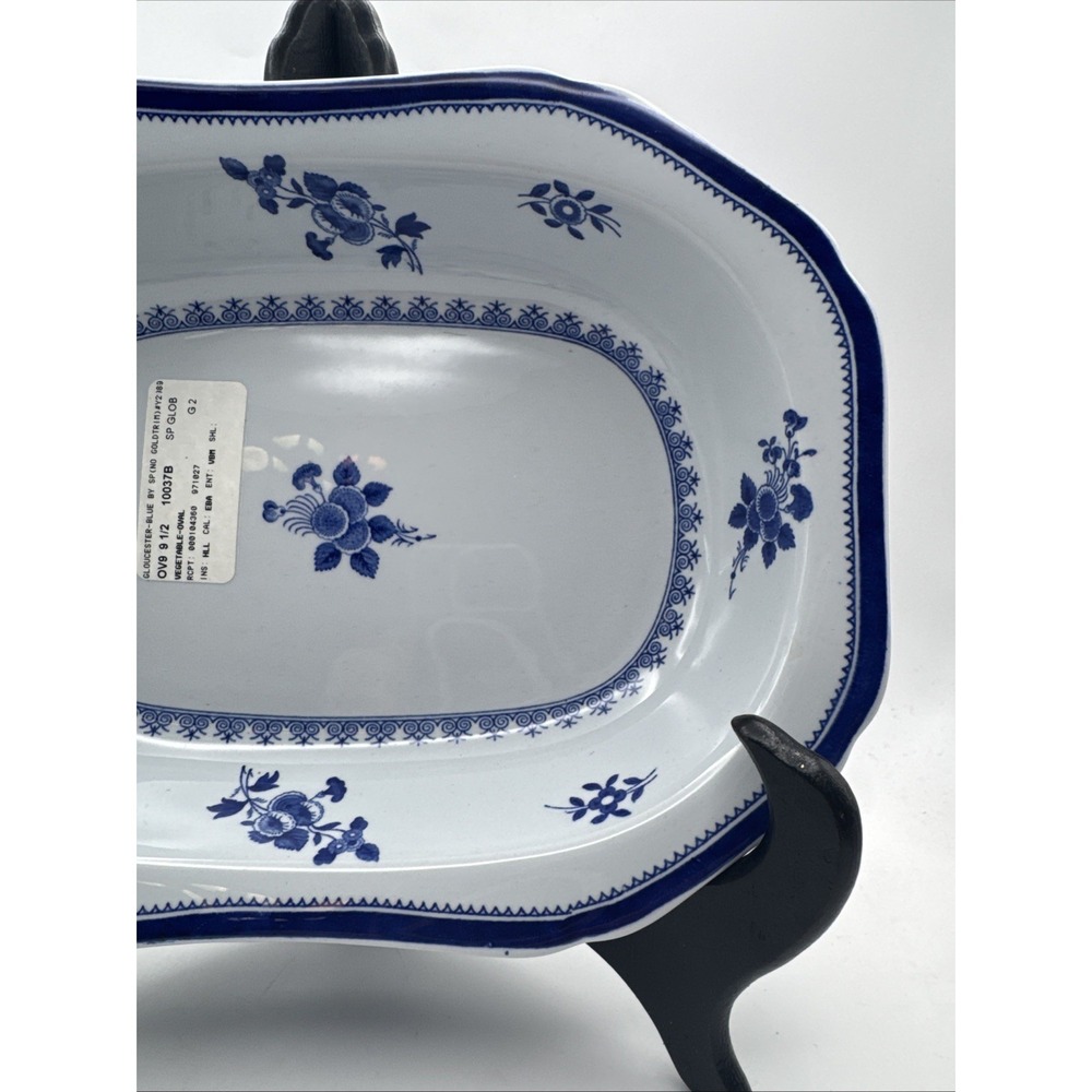 Copeland Spode Gloucester Oval Serving Bowl Blue Vegetable Side Flowers 9" Vtg - Picture 3 of 11